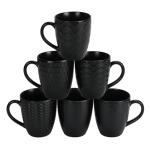 Schliersee 16 OZ Black Coffee Mugs Set of 6, Geometric Pattern Porcelain Coffee Cups for Latte, Hot Tea, Cappuccino, Mocha, Cocoa, Espresso cups, 500ML