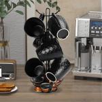 Schliersee 16 OZ Black Coffee Mugs Set of 6, Geometric Pattern Porcelain Coffee Cups for Latte, Hot Tea, Cappuccino, Mocha, Cocoa, Espresso cups, 500ML