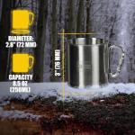 M-Tac 8.5oz Camping Mug with Collapsible Carabiner Handle - Stainless Steel Travel Cup for Hiking Coffee Tea
