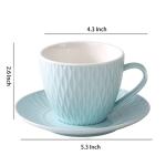WAIT FLY Retro Embossed Ceramic Coffee Mug Set with Saucer, Tea Cup, Breakfast cup, Dessert Plate-Blue-6 OZ