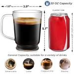 Aquach Set of 2, 20-Ounce Glass Coffee Mugs with Handle - Heat Resistant, Clear Cups for Daily Use