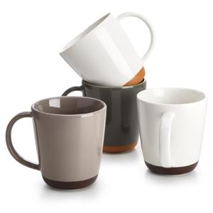 Sweese Porcelain Coffee Mugs Set of 4-16 Ounce -Microwavable, Coffee Cups for Latte, Hot Tea, Cappuccino, Mocha, Cocoa with Big Handle, Urban Neutrals