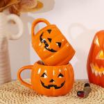 Maxsoins 2 PACKS Halloween Pumpkin Mug Set 14 oz-Cute and Spooky Ceramic Coffee Mugs for Fall Halloween Party Home Decor