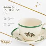 Spode Christmas Tree Teacup & Saucer Set - 7 Oz Earthenware Cup for Tea, Coffee, Cappuccino, Espresso - Holly & Mistletoe Holiday Accents - Holiday Collection Design for Gifting