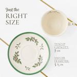 Spode Christmas Tree Teacup & Saucer Set - 7 Oz Earthenware Cup for Tea, Coffee, Cappuccino, Espresso - Holly & Mistletoe Holiday Accents - Holiday Collection Design for Gifting