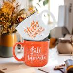 FYSUIMU 2Pcs Fall Coffee Mugs Orange White Hello Pumpkin Drinking Mug for Autumn Thanksgiving Table Centerpieces Decorations
