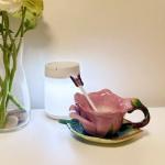 Minigift Ceramic Tea Cup and Saucer Set ，6OZ 3D Hand-Painted Flower and Lotus Leaf Coffee Mug，Gift for Women- Dark Pink Rose