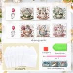 6 Pack DIY Cat in Teacup Diamond Painting Greeting Cards with Envelopes – Cute Animal Rhinestone Art Craft Kit, Handmade Crystal Card Set, Diamond Art Kits for Adults