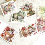 6 Pack DIY Cat in Teacup Diamond Painting Greeting Cards with Envelopes – Cute Animal Rhinestone Art Craft Kit, Handmade Crystal Card Set, Diamond Art Kits for Adults