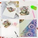 6 Pack DIY Cat in Teacup Diamond Painting Greeting Cards with Envelopes – Cute Animal Rhinestone Art Craft Kit, Handmade Crystal Card Set, Diamond Art Kits for Adults