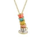 BEKECH Stacked Teacup Necklace Faily Cartoon Tales Movie Gift for Women Tea Party Accessories Tea Lover Gift (gold)