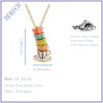 BEKECH Stacked Teacup Necklace Faily Cartoon Tales Movie Gift for Women Tea Party Accessories Tea Lover Gift (gold)