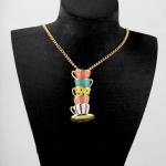 BEKECH Stacked Teacup Necklace Faily Cartoon Tales Movie Gift for Women Tea Party Accessories Tea Lover Gift (gold)