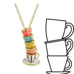 BEKECH Stacked Teacup Necklace Faily Cartoon Tales Movie Gift for Women Tea Party Accessories Tea Lover Gift (gold)