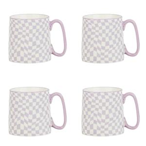 10 Strawberry Street Bella Mug, Purple Checks, Set of 4