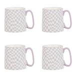 10 Strawberry Street Bella Mug, Purple Checks, Set of 4