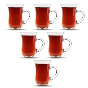 yersiz Turkish Tea Glasses With Handle - 6 pcs Tea Cups, Slim Waist Design and Thick Sole Prevent the Tea From Getting Cold, Capacity 145cc, 4 3/4 Oz, 2.5" x 4H