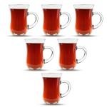 yersiz Turkish Tea Glasses With Handle - 6 pcs Tea Cups, Slim Waist Design and Thick Sole Prevent the Tea From Getting Cold, Capacity 145cc, 4 3/4 Oz, 2.5" x 4H