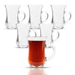 yersiz Turkish Tea Glasses With Handle - 6 pcs Tea Cups, Slim Waist Design and Thick Sole Prevent the Tea From Getting Cold, Capacity 145cc, 4 3/4 Oz, 2.5" x 4H
