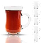 yersiz Turkish Tea Glasses With Handle - 6 pcs Tea Cups, Slim Waist Design and Thick Sole Prevent the Tea From Getting Cold, Capacity 145cc, 4 3/4 Oz, 2.5" x 4H