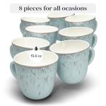 PURE LIVING INTERIOR DESIGN Stoneware Coffee Mugs Set of 8, Stylish Coffee Mug Set modern beige-blue, 14.5 Oz Coffee Cups Ceramic, Dishwasher and Microwave Safe Mug, Ceramic Mug, Coffee Cup Set