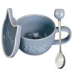 Koolkatkoo Ceramic Tea Cup Cat Coffee Mug - Mugs with Lid and Spoon, Ceramic Animals inside Milk Mug, Cat Gifts for Men, Birthday Christmas Gifts, 10oz Grey