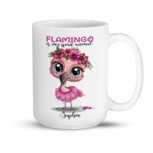 Cute Flamingo With Big Eyes Design On Mug, Personalized Flamingo Themed Tea Cup, Customized Name Flamingo Lover Coffee Mug, Novelty Ceramic Cup For Flamingo Enthusiasts, Animal Mug