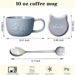 Koolkatkoo Ceramic Tea Cup Cat Coffee Mug - Mugs with Lid and Spoon, Ceramic Animals inside Milk Mug, Cat Gifts for Men, Birthday Christmas Gifts, 10oz Grey