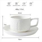 JinGlory Rock Texture Embossed Ceramic Coffee Set Tea Set,Cappuccino Espresso,Novelty Ceramic cup and Saucer for Friends/Women/Men/Mother/Father,6 oz,White