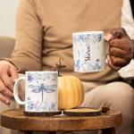 Custom Name Dragonfly Coffee Mug, Customized Animal Themed Accent Cup, Personalized Lavender Floral Full Wrap Mug, Dragonfly With Flower Ceramic Cup 11oz 15oz, Gift For Girls, 1pcs