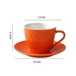 WAIT FLY Retro Embossed Ceramic Coffee Mug Set with Saucer, Tea Cup, Breakfast cup, Dessert Plate-Orange-3 OZ