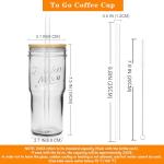 ANOTION Glass Cups with Lids and Straws 4 Packs, 24oz Travel Coffee Mug Bamboo Mason Jar Valentines Party Drinking Jars Glasses Cute Clear Glass Tumbler for Iced Coffee, Smoothie, Tea, Water