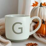 COLLECTIVE HOME - Ceramic Mug, Uppercase Letter Design, Matte Sandstone Texture, Minimalist and Stylish, 15oz, Perfect for Personalized Gifts (G)