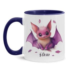 Adorable Bat Lover Coffee Mug, Personalized Name Bat Design Cup, Animal Themed Accent Mug 11oz 15oz, Customized Bat Ceramic Cup, Custom Animal Mug For Kids, Whimsical Bat Illustration Cup