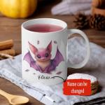 Adorable Bat Lover Coffee Mug, Personalized Name Bat Design Cup, Animal Themed Accent Mug 11oz 15oz, Customized Bat Ceramic Cup, Custom Animal Mug For Kids, Whimsical Bat Illustration Cup