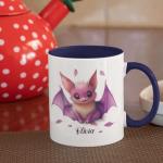 Adorable Bat Lover Coffee Mug, Personalized Name Bat Design Cup, Animal Themed Accent Mug 11oz 15oz, Customized Bat Ceramic Cup, Custom Animal Mug For Kids, Whimsical Bat Illustration Cup