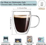 Hcojoul Double Wall Glass Coffee Mug, 12 oz Clear Insulated Tea Cup Set of 4, Drinking Cups With Handle for Cold/Hot Drinks, Latte, Cappuccino, Espresso