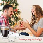 Hcojoul Double Wall Glass Coffee Mug, 12 oz Clear Insulated Tea Cup Set of 4, Drinking Cups With Handle for Cold/Hot Drinks, Latte, Cappuccino, Espresso