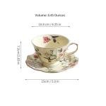 fanquare Vintage Spring Style Tea Cup and Saucer Set, 8 oz Porcelain Coffee Cup with Gold Trim, Flower and Bird Teacups for Women and Tea Parties