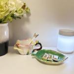 Minigift Ceramic Tea Cup and Saucer Set ，6OZ 3D Hand-Painted Flower and Lotus Leaf Coffee Mug，Gift for Women- Champagne Rose