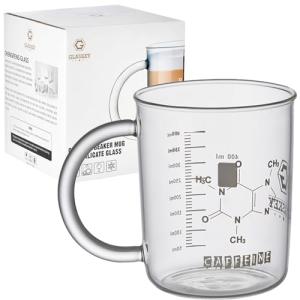 GLASKEY Caffeine Beaker Mug,16 oz Anti-Dripping Borosilicate Caffeine Mug,Cool Coffee Mugs with Handle,Chemistry Mug,Novelty Chemistry Science Teacher Gifts for Women Men