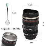 AMZHUB Camera Lens Coffee Mug,Travel Coffee Cup,Stainless Steel Lens Mug Thermos Camera Mugs with Lid and Spoon,Cool Gifts for Photographers Men and Women
