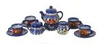 Blue Rose Polish Pottery - Orange Autumn Burst Miniature Tea Set - 1 Set - Polish Pottery Collectible Tea Set with Teapot & Cups, Decorative Gift