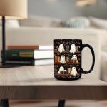 Hyturtle Cute Ghost Read Book Mug - Black Coffee Cup Ceramic Mug 15 Oz And Keychain - Book Gifts For Women Lover - Bookish Gift For Bookworm Librarian - Inspirational Librarian Present For Halloween