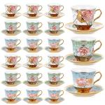 Teenyyou Set of 18 Tea Cups and Saucers Tea Party Decorations Floral Porcelain 5.4 oz British Gift for Women Birthday Party, Church, and Mother's Day (Classic Style)