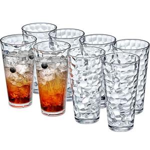 Amazing Abby - Iceberg - 24-Ounce Plastic Tumblers (Set of 8), Clear High-Balls, Stackable, BPA-Free, Shatter-Proof, Dishwasher-Safe