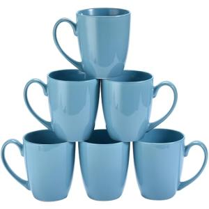 Bruntmor Ceramic Coffee Mug Set of 6 - Unique Tea and Coffee Mug Set - Microwavable, Dishwasher Safe - Bulk Mugs - Blue