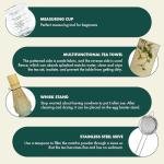 Matcha Whisk Set,9 Pcs Matcha Set with Matcha Bowl,Spout, Bamboo Whisk, Spoon Stand, Scoop, Sifter, Towel, Teaspoon and Glass Measuring Cup for Making Breakfast/Latte, Gift for Matcha Lover,Green