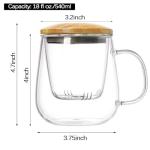 Large Glass Tea Cups with Bamboo Lids and Infusers