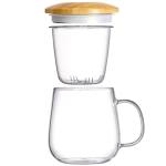 Large Glass Tea Cups with Bamboo Lids and Infusers